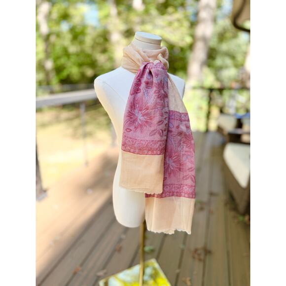 Long Lightweight Cashmere Scarf Pink Floral Pattern Soft Elegant Wrap Shawl - Picture 5 of 9
